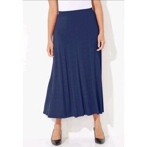 Catherine's Anywear Navy Blue Pull On Maxi Skirt Women's Plus Size 1X 18W-20W